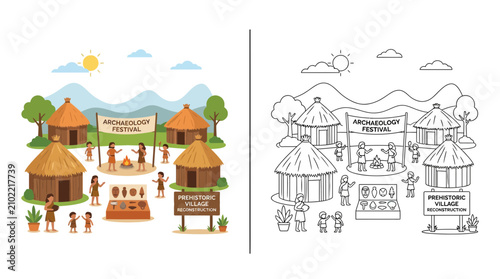 Quadro su tela Archaeology Festival: Prehistoric Village Exhibition with Ancient Artifacts and