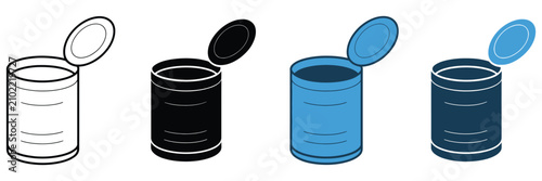 Fotografía Open tin can symbols featuring partially opened lids in outline and silhouette s