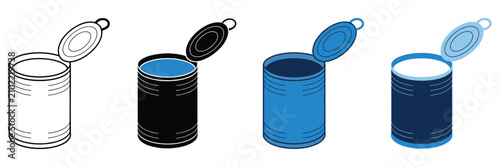 Photos Open tin can icons with lids ajar in outline and silhouette styles for food pack
