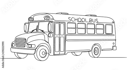 Continuous Line Drawing of a Classic Yellow School Bus