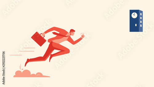 Photos Man in suit running late for work concept with businessman deadline business bri