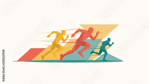 Photos Dynamic vector illustration of people sprinting on a track with athletes competi