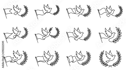 Tablou pe pânză Dove Flag Laurel Wreath Icons Set