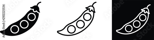Canvastavla Green pea pod legume vegetable icon set featuring fresh peas in linear outline solid glyph and inverted style vector