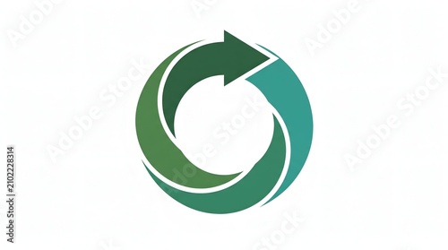A minimalist round flat vector recycle icon with smooth geometric lines, modern eco-friendly symbol, isolated on clean white background
