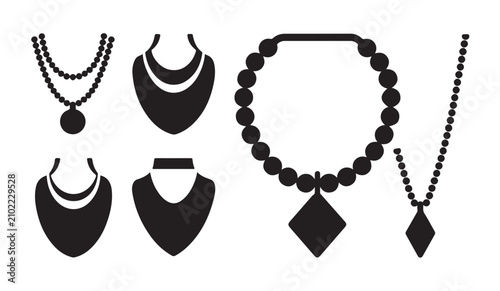 Schilderij op canvas Selection of necklace and choker designs as icons with a diamond pendant on a white background