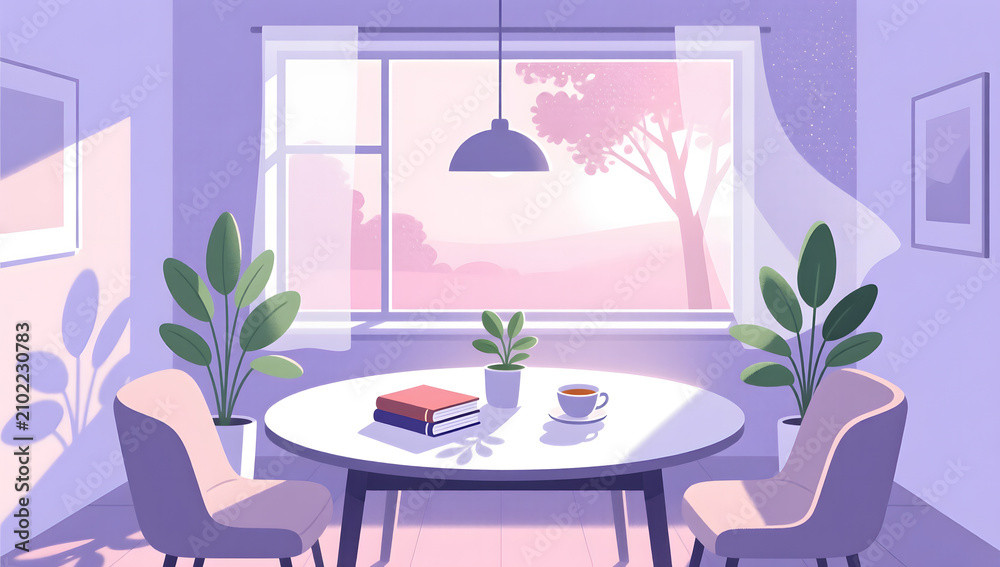 Obraz premium Home Reading Lifestyle morning table illustration background