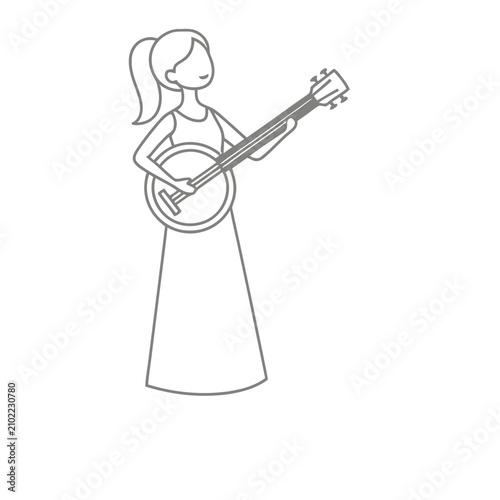 Woman playing banjo line art