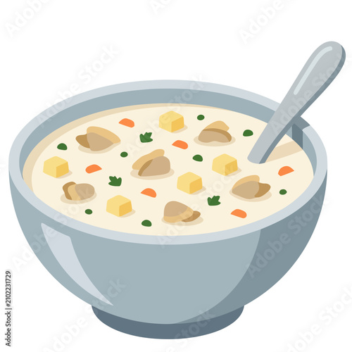 creamy clam chowder soup in a white bowl