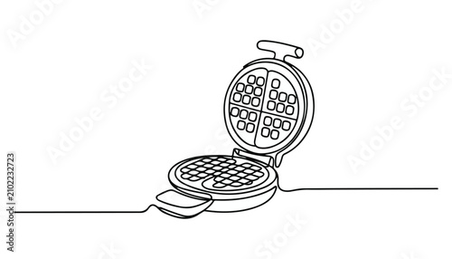 Vászonkép One continuous line illustration of an waffle maker , isolated on white background