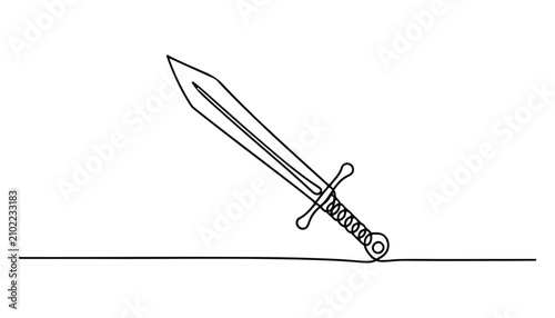Tablou pe pânză One continuous line illustration of an sword , isolated on white background