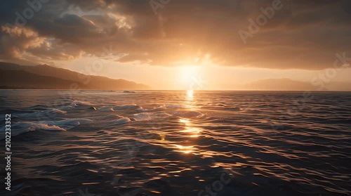 Group of Dolphins Leaping in Unison Over Tropical Ocean at Golden Hour