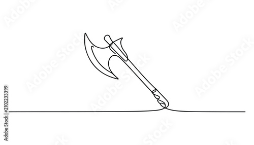 Konstfotografi One continuous line illustration of an axe , isolated on white background