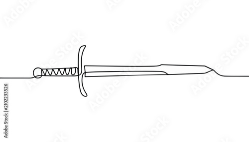 Obraz na plátne One continuous line illustration of an sword , isolated on white background