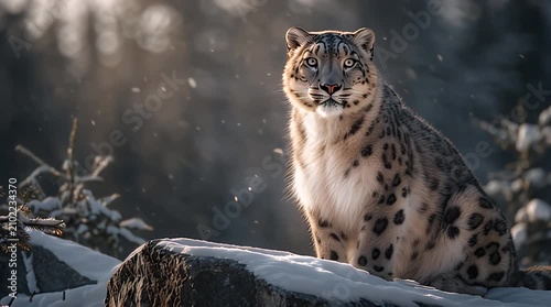 Close-Up of Snow Leopard Face and Fur Illuminated by Soft Golden Light