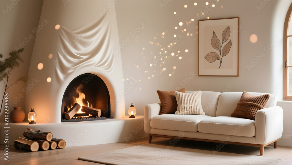 Obraz premium fireplace lounge cozy home interior commercial illustration background