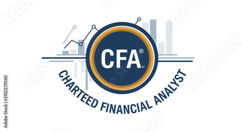 CFA (Chartered Financial Analyst) emblem design featuring professional investment finance graphics and charts, isolated on a clean white background.