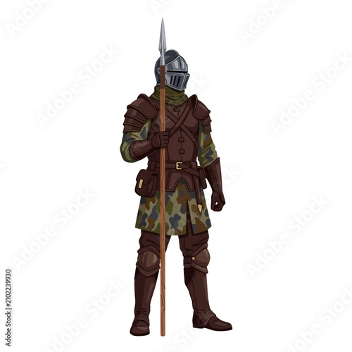 Obraz na płótnie Forest Gamekeeper Knight Holding Tracking Spear