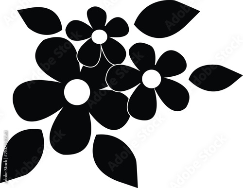 Tableau sur toile Minimalist Black Flower Silhouette Vector Graphic with Decorative Leaves