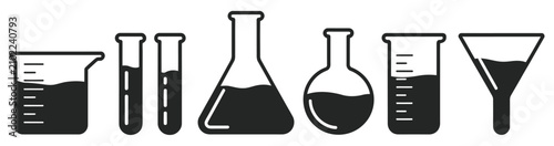 Fotografía Laboratory Equipment Icon Set Showing Erlenmeyer Flask, Beaker, Test Tube, Funne