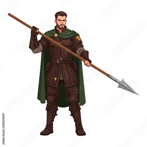Obraz na płótnie Gamekeeper Ranger Knight with Hunting Spear