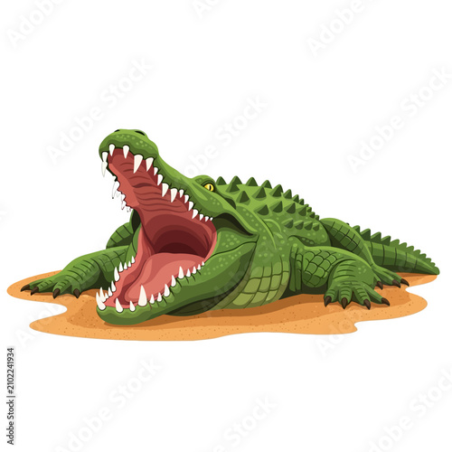 Fotografie Crocodile Resting on Sandy Riverbank