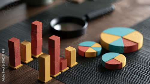 Wooden Bar Charts And Pie Charts For Business Analysis