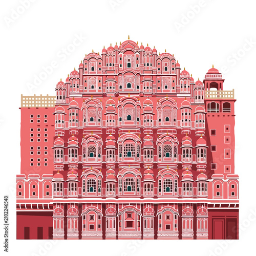 Hawa Mahal Palace of Winds Jaipur India Landmark Flat Vector