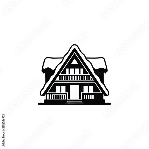 Winter chalet silhouette, isolated on white background