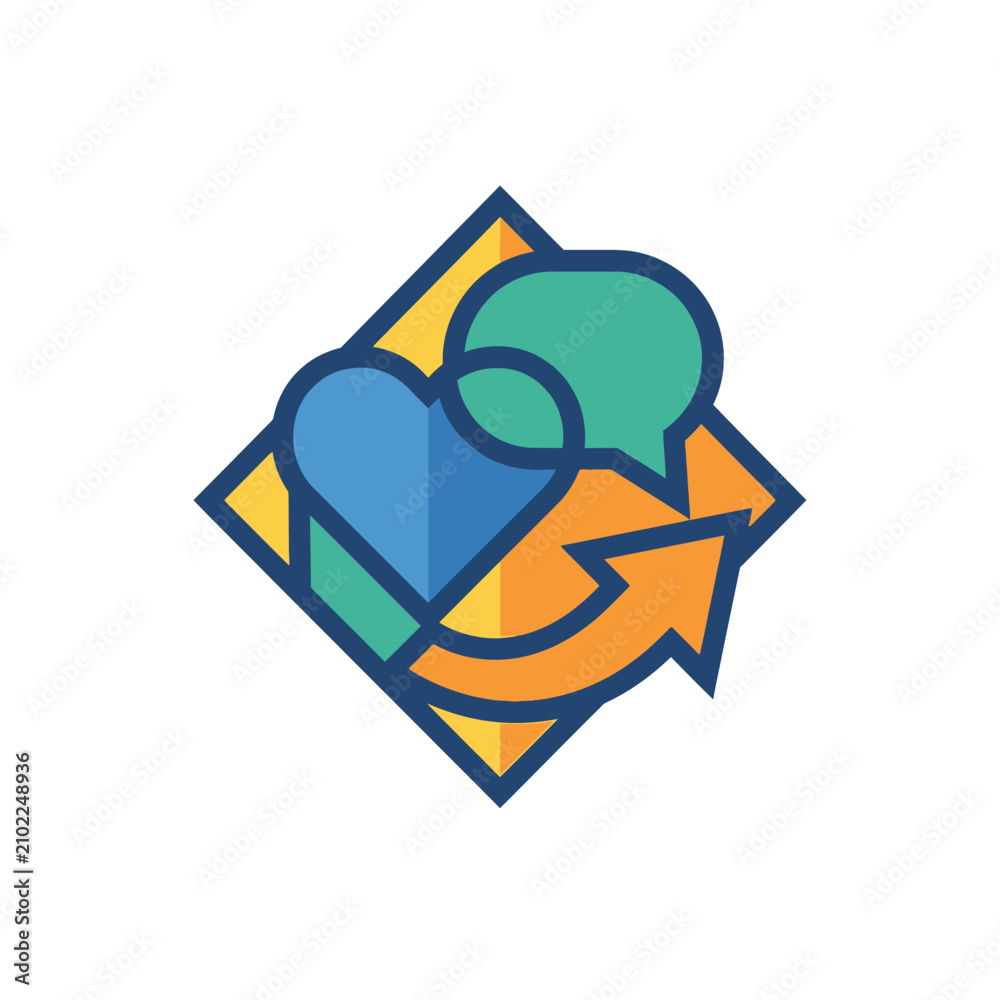 Fototapeta premium Colorful social community heart and chat logo.