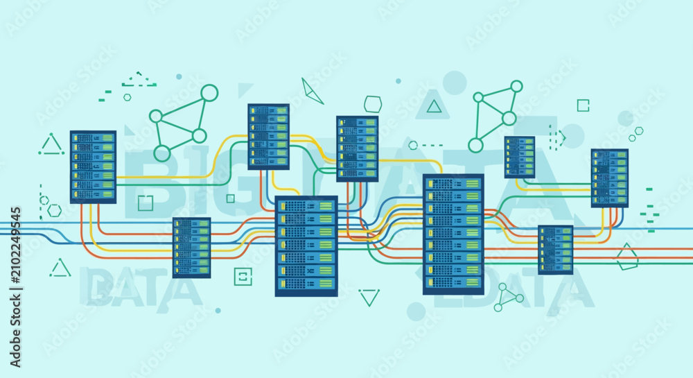 Obraz premium Structured digital network server infrastructure illustrating connected data flow in a modern big data computing center