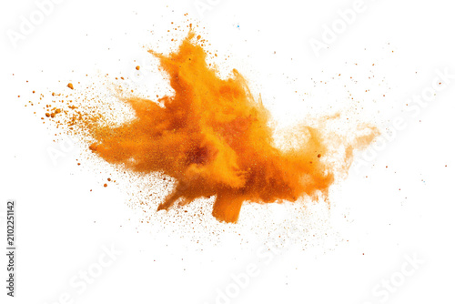 Orange Silhouette Explosion With Black And White Debris Particles On Dark Background burst