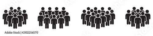 A group of stylized black figures standing together in a cluster illustration on transparent background