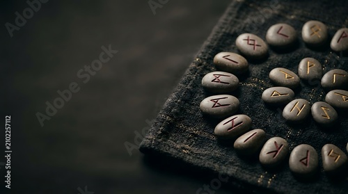 Ancient nordic rune stones arranged in a circle for divination