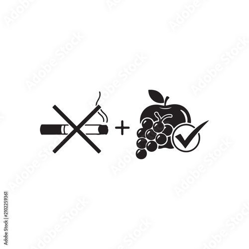 Obraz na plátne Stop smoking and healthy eating lifestyle concept icons with cigarette lifestyle