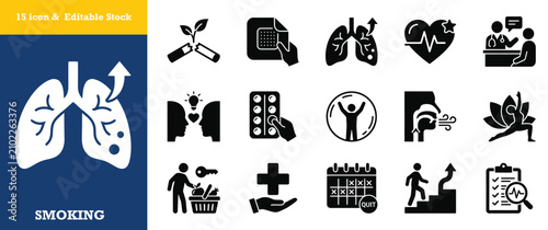 Bild auf Leinwand Smoking cessation and healthy lungs icon collection for quit smoking day
