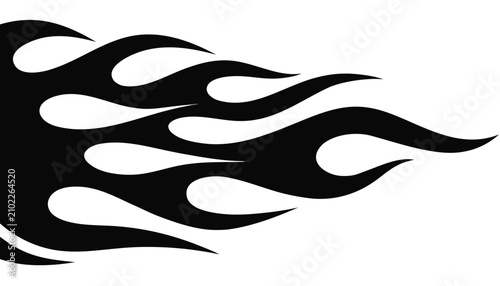 Tribal flame silhouette vector, black racing fire decal for automotive styling, classic hot rod fire graphic for vinyl stickers and apparel design isolated on White Background