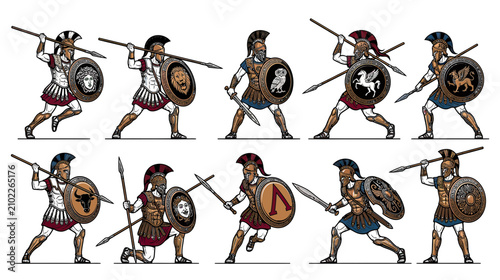 Cuadro en lienzo Ancient Warriors in Formation with Spears and Shields