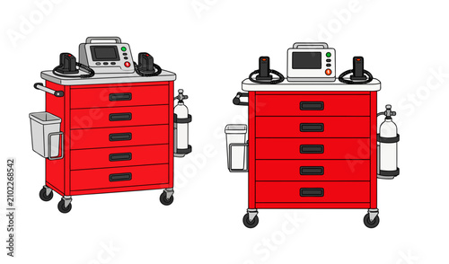 Title
Emergency Medical Crash Cart Front and Back Views Flat Vector Hospital Equipment Illustration Isolated on White Background