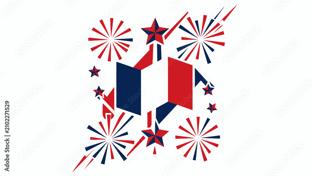 Obraz premium France Flag Illustration with Fireworks and Stars for Bastille Day and National Celebration Events