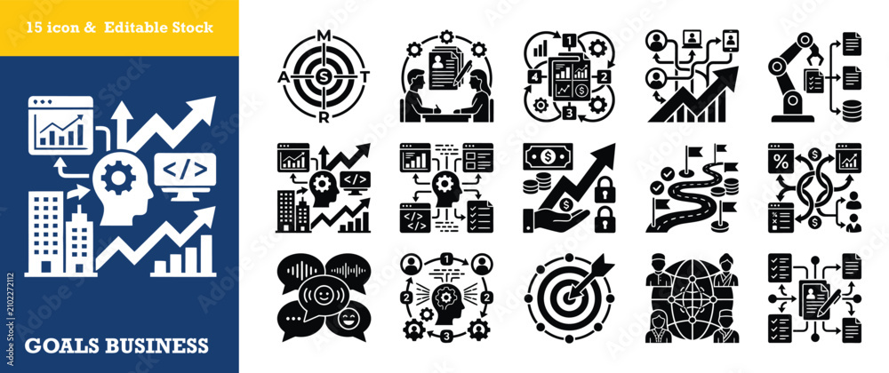 Fototapeta premium Business analytics and team collaboration for financial growth icons.