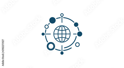 Fotografía Minimalist outline globe with orbital nodes and connections.