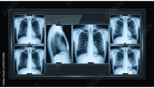 Schilderij op canvas Set of chest xray images on a medical light box, including frontal and lateral v