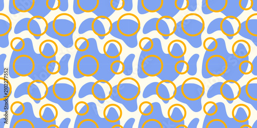 blue abstract geometric pattern with circular ring shapes layout