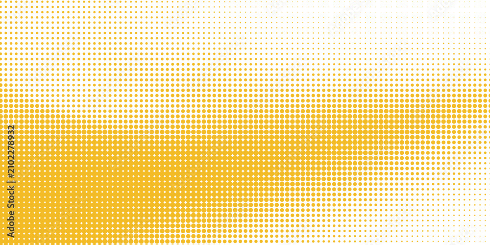Fototapeta premium Halftone yellow gradient background. Dotted texture pattern. Fade distressed overlay. Polka dots gradation. Comic pop art. Abstract vector illustration