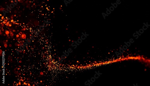 A dramatic abstract composition featuring glowing ember particles flowing across a dark background, creating a dynamic fire-inspired visual. Perfect for energy concepts, technology graphics.