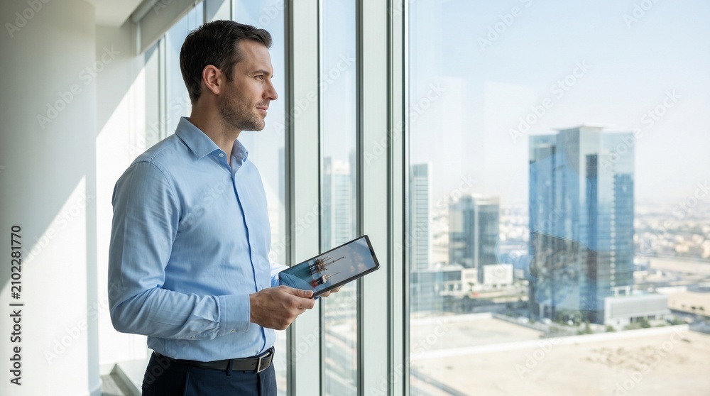 Fototapeta premium Business Leader With Tablet Overlooking Desert