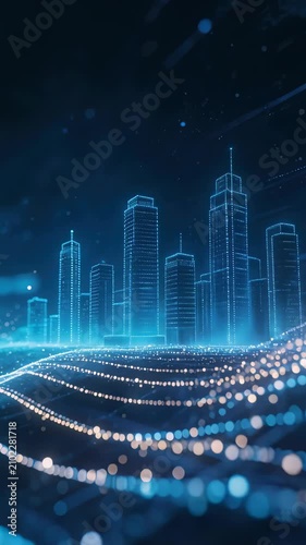Futuristic cityscape with glowing lines
