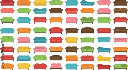 Tableau sur toile Colorful sofa seamless pattern vector illustration, retro couch furniture backgr