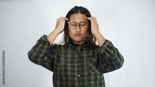 Cuadro en lienzo Young Woman Feeling Stressed and Overwhelmed, Hands on Head